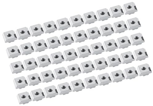 Jelquix Hochwertiges 50-teiliges Gleit-T-Nutenstein-Set aus Vernickeltem Kohlenstoffstahl für Aluminiumprofilzubehör, Verbindungselemente mit Langer Lebensdauer für Extrusion nach Europäischem