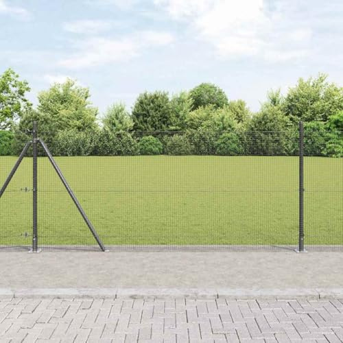 QJBSAVVA Clôture en acier gris - 50 x 1 m - Résistant aux UV - Avec poteaux - Pour jardin, pâturage et camping