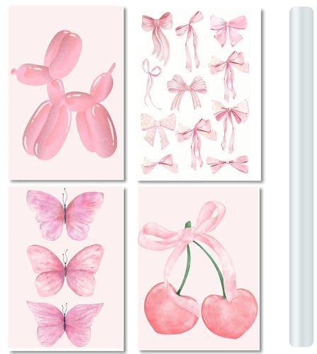 THQAE 4er Poster Set Bilder Kinderzimmer Mädchen Rosa Regenbogen Bilder, Babyzimmer Deko Leinwand Bilder Wandbilder, Wandposter Babyzimmer Deko, Ohne Rahmen (21x30cm)