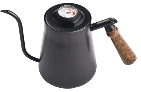 Wodsty Hervidor de cuello de cisne con termómetro, boquilla estrecha de 850 ml, cafetera de acero inoxidable para una preparación precisa