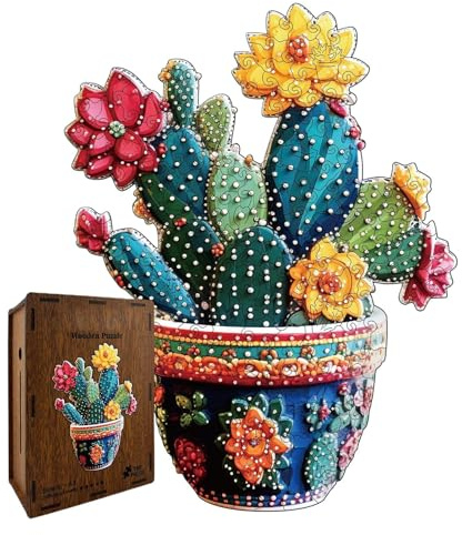 Puzzle en Bois Cactus,Jeu Familial Coloré et Amusant en Bois,Casse-Tête de Cactus pour Thanksgiving | pour Adultes, Adolescents, Garçons, Filles Ainsi Que pour Les Amateurs de Jeux