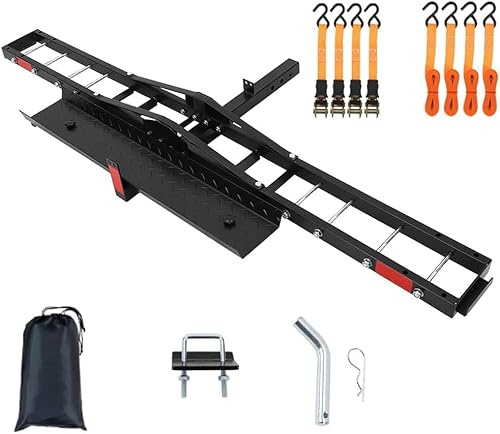 Garvee Schwerlast Motorradträger für Anhängerkupplung – 500 lbs Tragkraft, abnehmbare Stahlrampe, Anti-Wackel-Stabilisator, Spanngurte – Geeignet für Motorräder, Dirt Bikes, E-Bikes, Pkw, SUV,