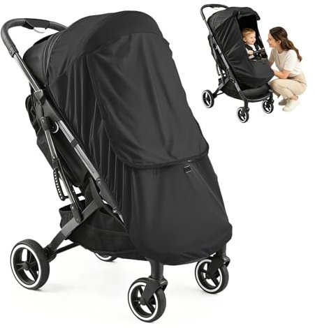 HAGOT Pare-Soleil Poussette Universel – Protection UV 50+ avec Ailes d'Abat-Jour – Voile d'Ombrage Imperméable pour Nacelle et Landau, Anti-Vent