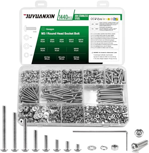 1440 Pcs M3 Screws Set, M3 Bolts and Nuts Set, Assorted Nuts and Bolts Set, Hex Socket Head Cap Screws Bolts and Nuts Set with Washers Set, Pan Head Round Head Machine Screws Assortment Kit