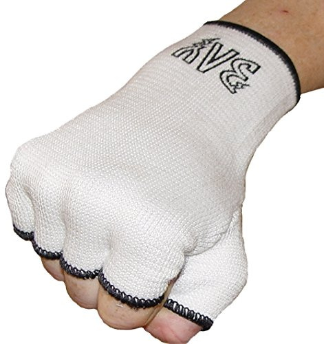BAY Schlupfbandagen Boxbandagen mit Daumenschutz für Boxen Kickboxen Muay Thai, Elastische Innenhandschuhe aus Polyester/Baumwolle, Weiß, Größe S, M, L, XL