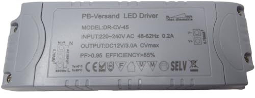 Dimmbarer LED Trafo 12V DC 1-45 Watt Netzteil dimmbar Treiber Transformator für Dimmer G4 MR16 GU5.3