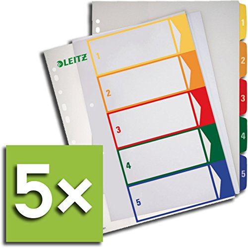 Leitz Registro para escribir PC, A4, PP, extra ancho, multicolor (números 1-5/5 unidades)