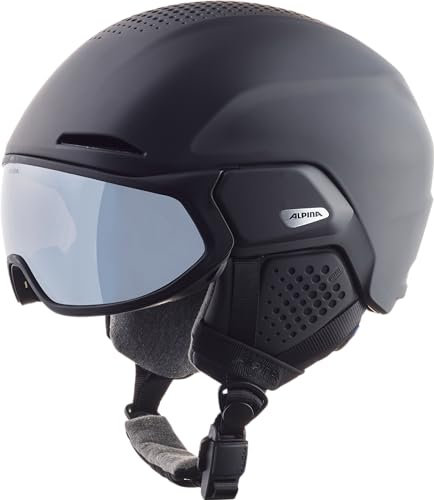 ALPINA Alto Q-LITE - sicherer, stoßabsorbierender & individuell anpassbarer Skihelm für Erwachsene, mit kontrastverstärkendem Visier - Black matt - S (51-55 cm)