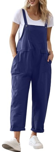 YESNO Women's Dungarees Loose Casual Plus Size Lightweight Sleeveless Overall Long Jumpsuit Playsuit Trousers Pants Dungarees (XL PV9UK Navy)