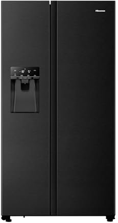 Hisense RS694N4TFE Side-by-Side Kühl-Gefrierkombination/ NoFrostPlus/ Inverter-Kompressor/ Eis-Wasser Spender/ HolidayMode/ 178,6 cm/ Kühlteil 371 l/ Gefrierteil 191 l/ 42 dB/ 323 kWh/ Jahr, Schwarz