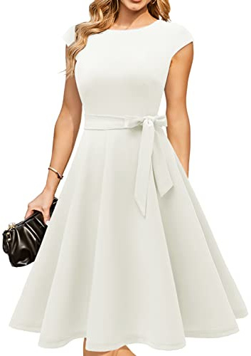 DRESSTELLS Womens Cocktail Formal Wedding Guest Church Dress White XL