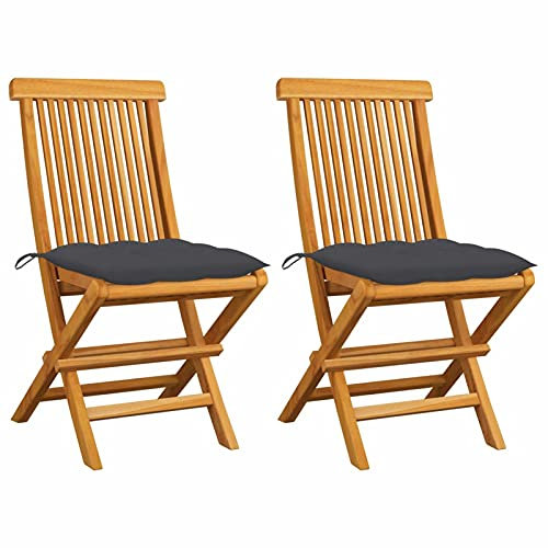 Ksodgun Gartenstühle mit Anthrazit Kissen 2 STK. Massivholz Teak Gartensessel Bistrostuhl Hochlehner Campingstuhl Stil 2