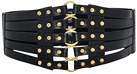 Jungerhouse Damen Leder Gürtel Breit Nieten Gürtel Elastischer Taillen Gürtel Vintage Retro Nietengürtel Bindegürtel Korsett Schnalle Design Taillengürtel Kunstleder Mieder Gothic Hüftgürtel
