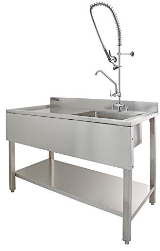 KuKoo Commercial Kitchen Catering Sink & Pre-Rinse Mixer Tap, LH Drainer Stainless Steel, 1.0 Bowl, 120cm Wide