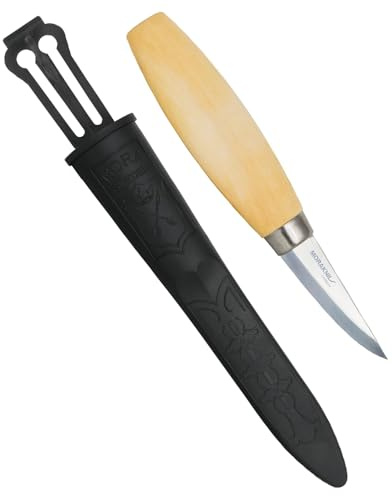 Morakniv Schnitzmesser Erwachsene - Mora Schnitzmesser 120 für feine Schnitzarbeiten - 62 mm Klinge aus deutschem Kohlenstoffstahl - Schnitzwerkzeug mit Birkenholzgriff & Scheide - Made in Sweden