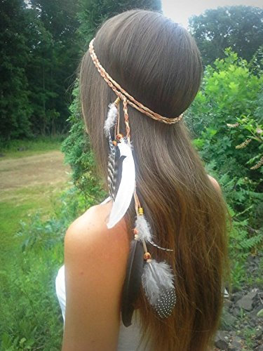 Generse Feder-Stirnband indischer Kopfschmuck Hippie Boho Kopfschmuck Festival Kopfkette Tribal Zubehör für Frauen 1 Stück (C)