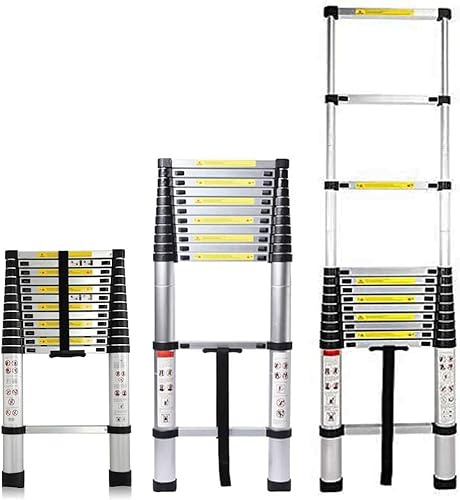 Escalera telescópica de Aluminio 3.8 m, 13 Peldaños, Plegable, Extensible, Fácil de Transportar, para Constructores de Bricolaje, Interiores y Exteriores