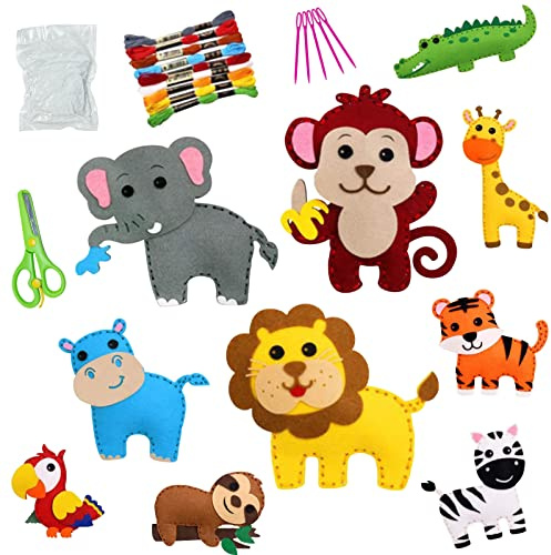 PEPOYO AI Nähset Kinder 10 Stück Bastelset,Waldtier Anfänger Nähpaket DIY Art Craft Geschenk,Kinder für Jungen Mädchen Pädagogische Kreativsets Nähen Bastelset