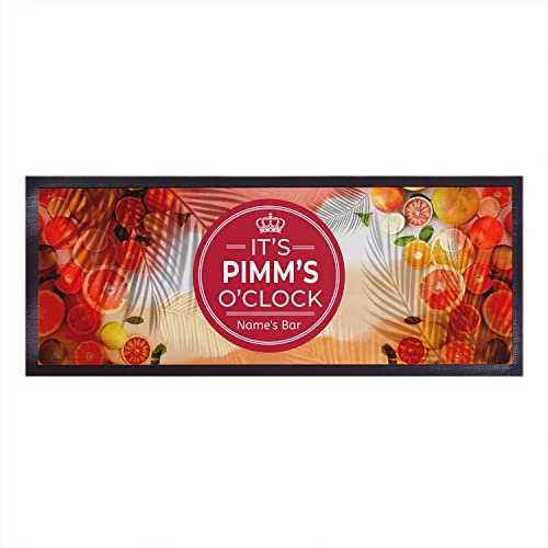 Bar Runner Home Bar Idea | Pub and Drink Inspired - Pimm's O'clock Bar Runner | 58cm x 22cm Rubber Beer Mat | Non Slip Bar Accessory | Home Bar | Garden Bar | Cocktail Party | Pub Accessory | Man Cave