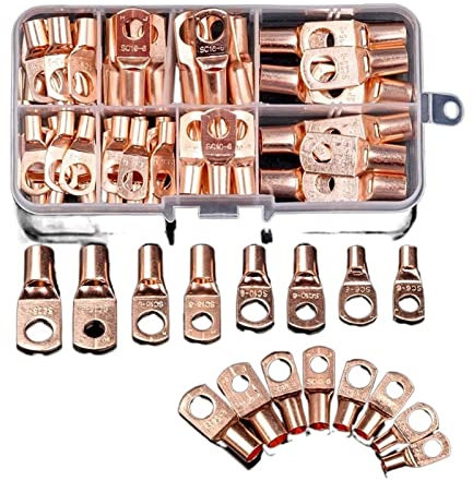 VOREAL 60/240PCS Ring Terminal Cable Shoes Lugs 35mm2 Tinned Copper Lug Wire eye Connectors Bare 60 Terminals Lugs Wire Copper Kit leisurely (Color : 70pcs gold)