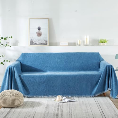 VanderHOME Copridivano in Ciniglia Di Alta Qualità, Coperta per Divano Calda, Super Morbida e Confortevole, Coperta Multifunzionale per Quattro Stagioni 180 * 130cm Blu