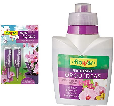 Flower Gotas Multinutrientes Orquídeas, (paquete de 2 unidades x 40 ml) & Abono Líquido Orquídeas, 300 ml