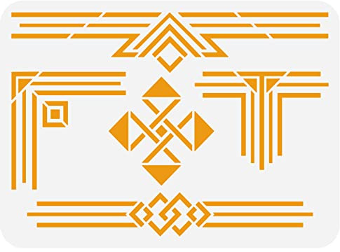 FINGERINSPIRE Geometrische Bordürenschablone 29.7x21 cm Art Decor Frames Borders Stencil Plastic Rectangle Triangle Pattern Templete Reusable DIY And Craft Schablonen For Wood Wall Art Painting