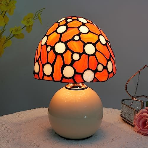 Blivuself Estilo lámpara de setas naranjas de vidrio de colores dormitorio Oficina junto a la cama LED pequeña lámpara nocturna única niña retro lámpara de cerámica para el hogar