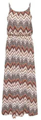 ONLY Damen Maxi Kleid Winner Trägerkleid mit Alloverprint 15177381 Cloud Dancer Arabian Zigzag 38