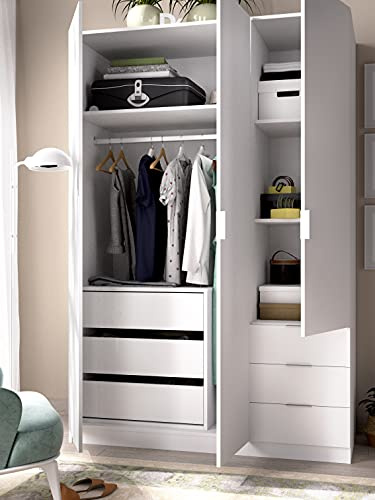 DEKIT Grupo RIMOBEL Essen - Pack Armario de 3 Puertas y 3 cajones + Cajonera Interior - Blanco