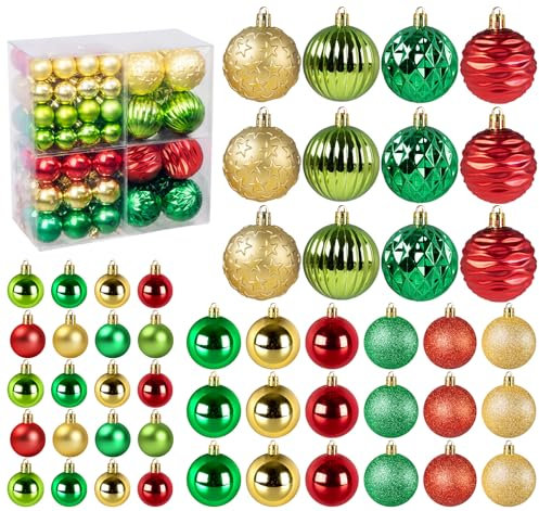 Weihnachtskugeln 84er Set Kunststoff Weihnachtsdeko Weihnachtsbaum Deko & Christbaumschmuck,Christbaumkugeln Ornamente Weihnachtsbaumschmuck für Partei, Rot&Gold&Grün
