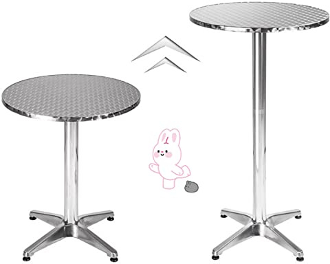 HUOLE 2 in 1 Stehtisch Bistrotisch in Edelstahl und Alu, Höhenverstellbarer Stehtisch 70 oder 110 cm, In- & Outdoor Bartisch Bistro Esszimmer Stehtisch Klappbar Ø 60cm-60 * 60 * 70/110cm (rund)