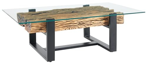 Couchtisch BARRACUDA 130cm - schwarz natur - Sicherheitsglas Beistelltisch | hochwertig, natürliche Holzmerkmale, naturprodukt-Charakter, industrial-Design, Unikat, Edelstahlgestell
