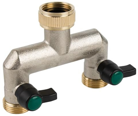 Hydrogarden Brass Garden Hose Splitter, 2 Way Faucet Diverter with Individual On/Off Valves, Outdoor Hose Splitter, Heavy Duty Nickel Plated, 3/4-Inch Female Inlet and 3/4-Inch Male Outlet Machine