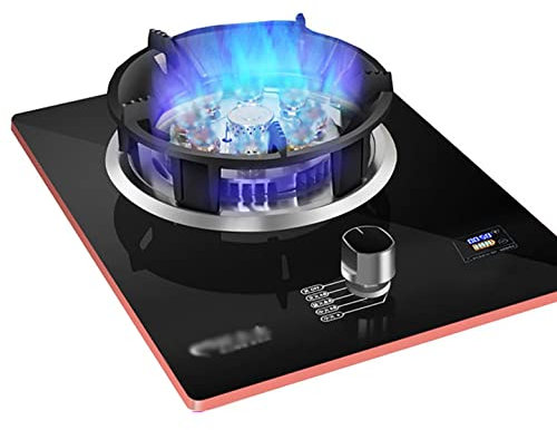 Placa de gas Estufa de gas integrada de vidrio negro de 33 cm con quemador de fuego feroz de nueve cavidades de 4,5 KW, soporte para sartén de hierro fundido, convertible NG/LPG [Clase energética