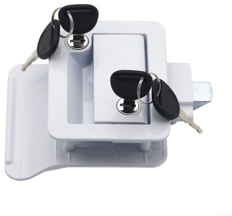 Kit de serrure de porte de camping-car, serrure de porte de camping-car avec double cylindre de verrouillage intérieur et extérieur, poignée de serrure de porte d'entrée de caravane (blanc)