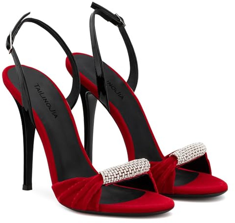 Rozhuhro Sandales à Talons Aiguilles pour Femmes décontractées Confortables à lanières Bout Ouvert Talons Hauts élégantes Bride à la Cheville fête de Mariage Usage Quotidien,Rouge,43 EU