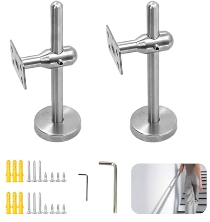 Handlaufhalter Edelstahl Verstellbare Handlauf Halterung, 2 Stück Handlaufstütze Geländer Wandhalter Geländerhalterung, Handlaufträger für Handlauf Treppe aus Rechteckig mit Schrauben Zubehör