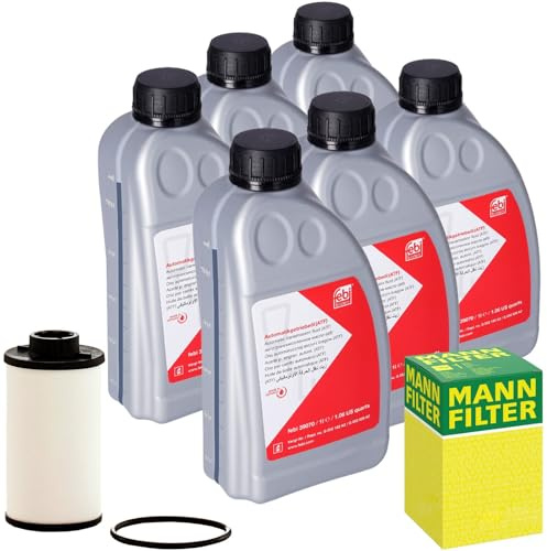 Mann Filter Hydraulikfilter+Febi Getriebeöl | H6003z,(HX132D)+6x 39070 Febi+Mann Hydraulikfilter passend für Doppelkupplungsgetriebe DQ250 02E 0D9 DSG6
