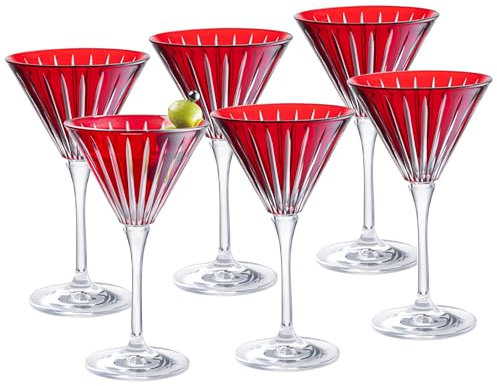 Barski Colored Martini Cocktail Glass - Ruby Red Stemmed Champagne Glasses - Champagne - Cocktails - Margarita - Set of 6 - Gift Ready - Ruby Red - 7 Oz. - Made in Europe