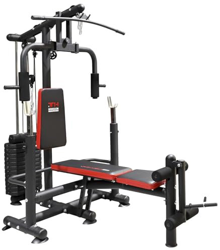 Hansson Sports® Universal Kraftstation Hantelbank Multifunktion mit Hantelablage Latzug Butterfly Beinstrecker Beinbeuger 65kg Gewichten klappbar (A:Hantelbank)