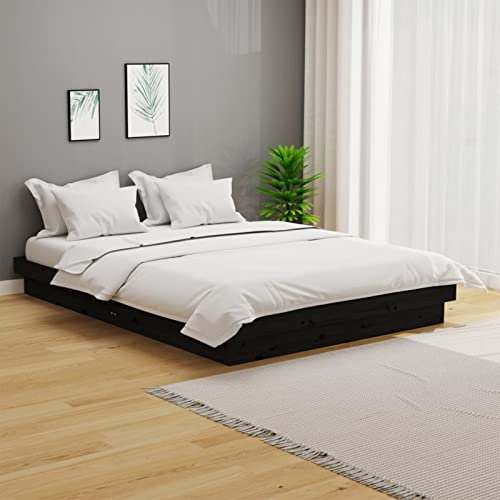 Iiaky Massivholzbett Schwarz 140x190 cm Palettenbett Bettgestell Massivholz-Bettgestell Bett Kopfteil Holz Betten 819956
