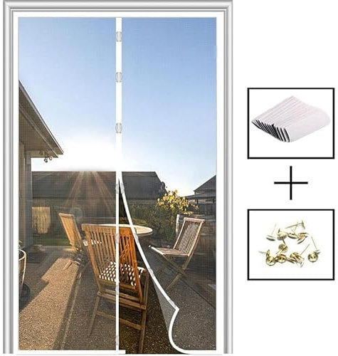 Magnetic Screen Door, Fit 32x83 Inch Door Fly Screens with Powerful Magnets and Full Frame Magic Tape for Insect Protection, Magnetic Door Curtains Fly Screen (White, 32 x 83 Inch)