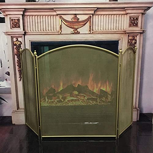 Fireplace Screen Guard, Kaminschutz Babysicherer Feuerschutz, zusammenklappbar mit 3-teiligem Netz-Funkenschutz für offenes Feuer/Holzbrenner/Gasfeuer (Color : Gold)