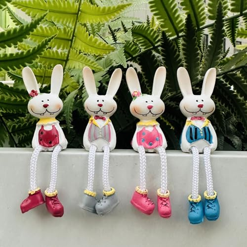 4 Stück Osterhase Figuren Gartendeko für Draußen, Garten Deko Hase Figur mit Lange Beine, Deko Frühling Aesthetic Kaninchen Gartenstatuen, Osterdeko Hase Gartenfiguren für Garten Ostern Frühling Deko