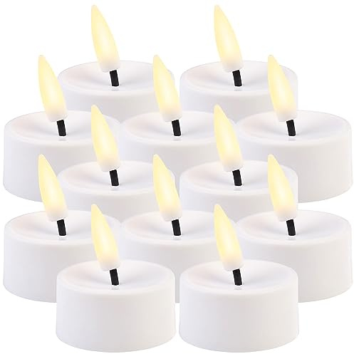 Britesta LED-Teelichter weiß: 12er-Set LED-Teelichter mit nachgebildetem Docht und Timer (Elektronische, Abschaltautomatik, 3D)