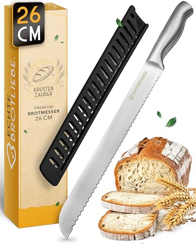 KRUSTENZAUBER Brotmesser mit Wellenschliff für müheloses Schneiden von Brot | Scharfes 26cm Brotschneidemesser für sauberes Brot schneiden ohne Zerdrücken, Sägemesser Brot mit rostfreie Edelstahl-Klinge
