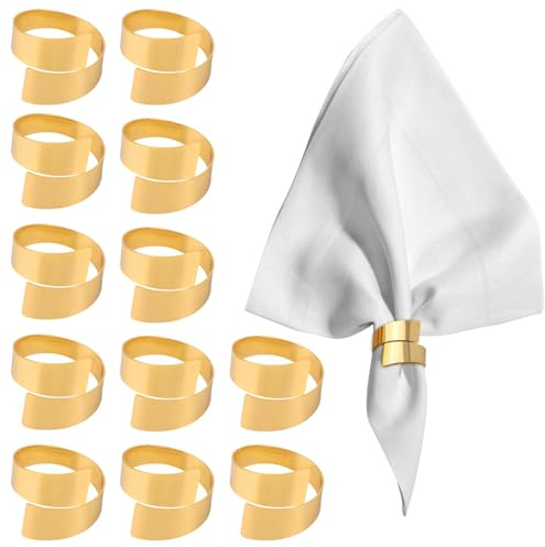 Gosknor 12 Stück, Goldene Serviettenringe, Elegante Metall-Serviettenhalter für Hochzeiten Ostern & Frühlings-Tischdekoration Moderne Serviettenringe für Festliche Anlässe Bankette