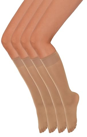 Annes styling Paquete de 4 Calcetines Hasta La Rodilla Para Mujer - Calcetines Elásticos y Duraderos - Suaves Ajustados Resistentes y Elegantes - Fabricados En Italia - Visone Talla única