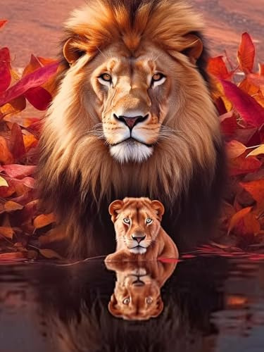 Hoobee 5D DIY Diamond Painting Löwe, Diamond Painting Bilder Tiere, Vollbohrer Stickerei Kreuzstich Kunst Handwerk für Zuhause Wanddekoration 30x40cm